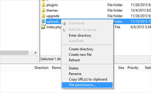 change file permissions in core ftp le