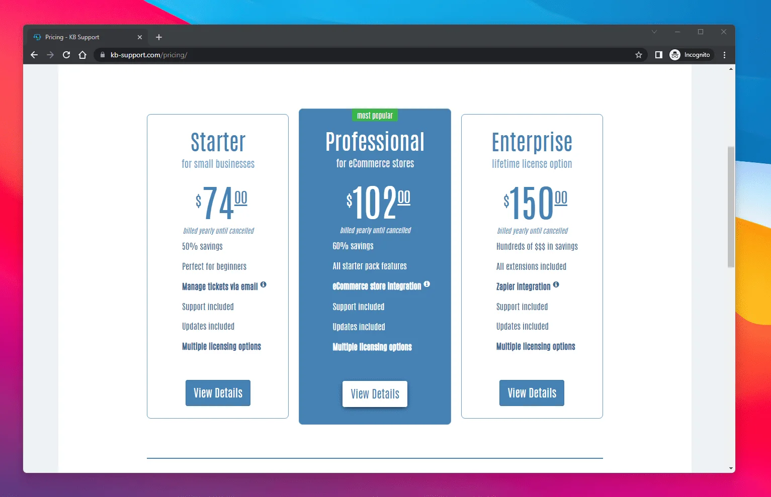 kb support pricing help desk customer support wordpress